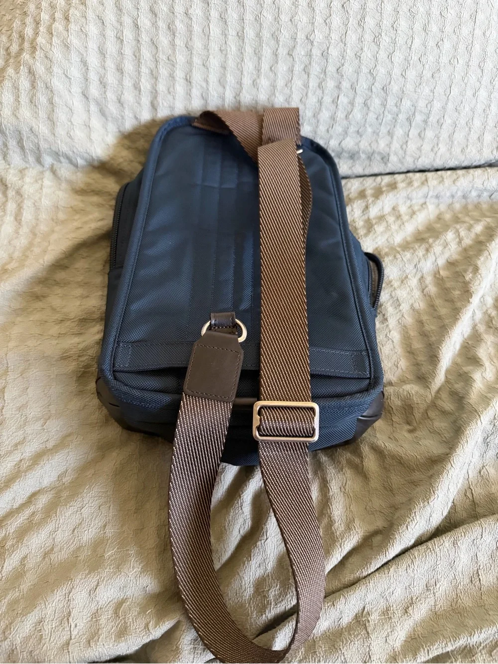 Tumi Alpha Bravo Monterey Navy and Brown Sling Crossbody Bag